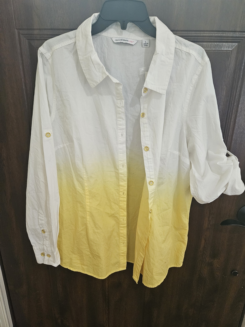 Isaac Mizrahi White to Yellow Ombre Button-Down Shirt